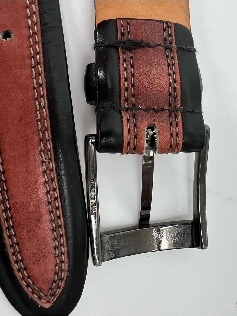 Two-Tone Brown Black Men’s Leather Belt with Polished Buckle 48 Paul Frederick